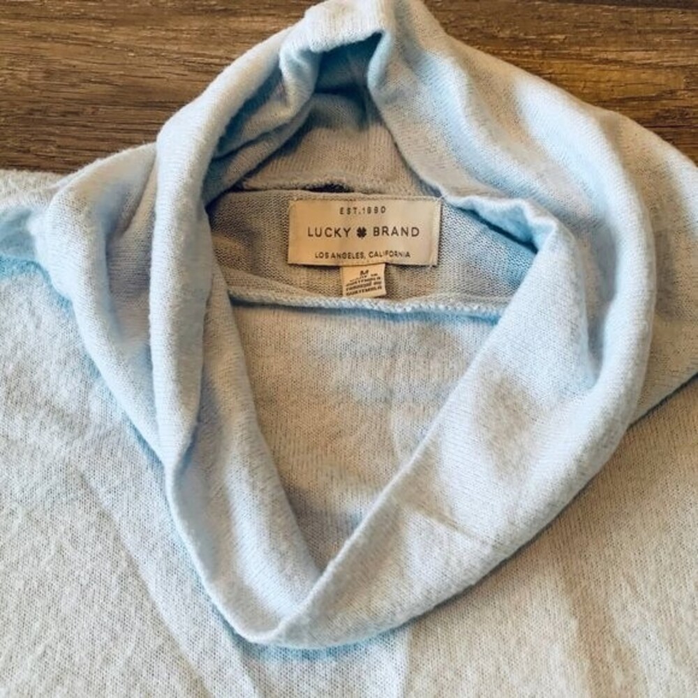 Lucky Brand light blue sweater women  turtleneck long sleeve tunic size M boho - Picture 9 of 9